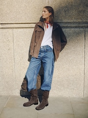 Chocolate Brown Standard fit Forever Comfort® Gaucho Midi Pull On Leather Boots - Image 5 of 12