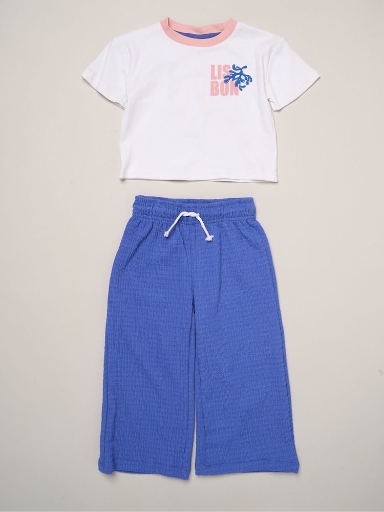 Miss Blue Lisbon Printed Ringer Tee And Wide-Leg Set - Image 1 of 5 Miss Blue Lisbon Printed Ringer Tee And Wide-Leg Set - Image 1 of 5