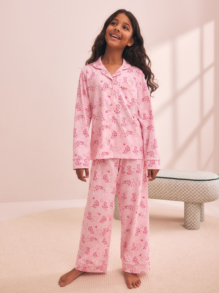 Pink Leapord Print Jersey Button Through Pyjamas (3-16yrs) - Image 1 of 4