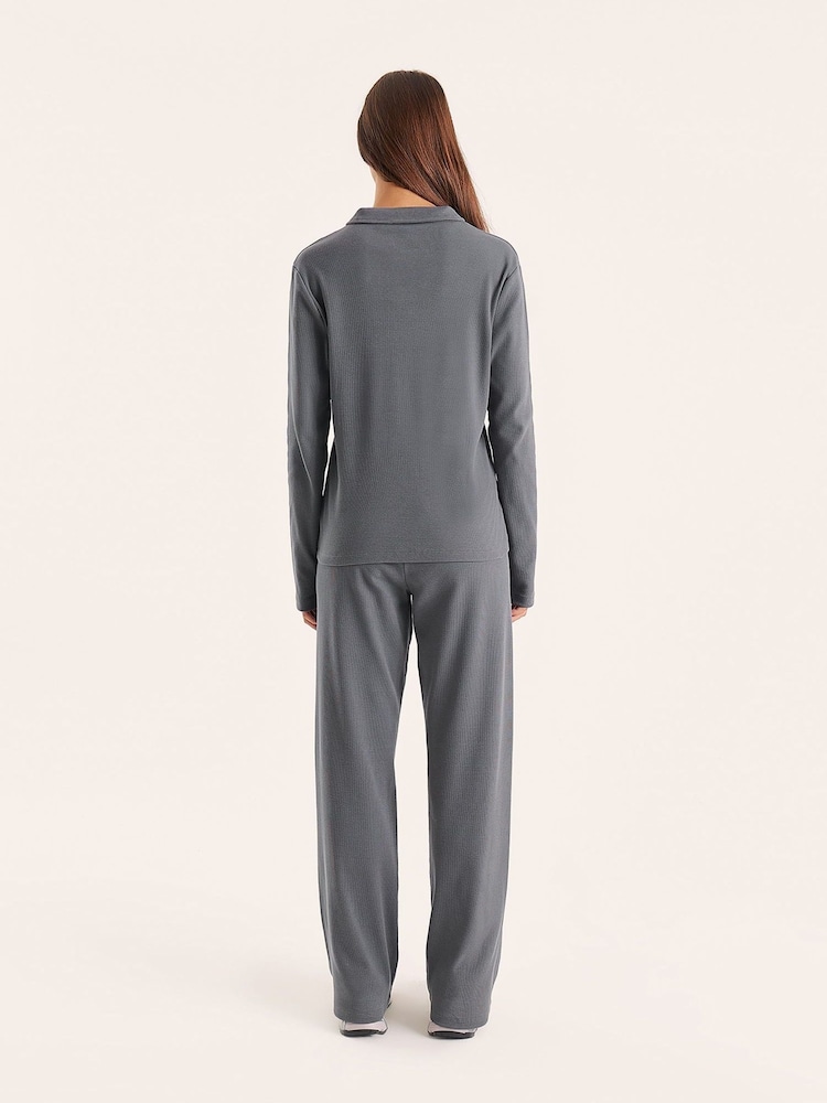 4th & Reckless Grey Liliana Lounge Rib Wide Leg Trousers Co-Ord - Image 2 of 4