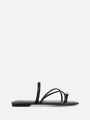 Simmi London Black Zina Gold Detail Toe Thong Flat Sandals - Image 2 of 4