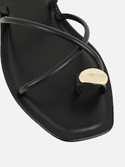 Simmi London Black Zina Gold Detail Toe Thong Flat Sandals - Image 3 of 4