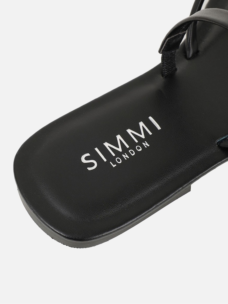 Simmi London Black Zina Gold Detail Toe Thong Flat Sandals - Image 4 of 4