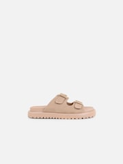 Simmi London Nude Jesselyn Buckle Strap Chunky Footbed Slides - Image 2 of 4