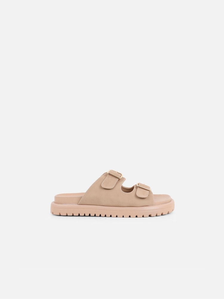 Simmi London Nude Jesselyn Buckle Strap Chunky Footbed Slides - Image 2 of 4