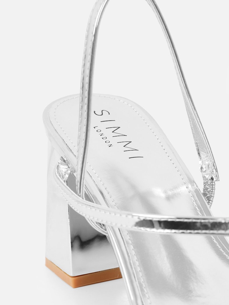 Simmi London Silver Manzi Slingback Block Heeled Sandals - Image 4 of 4