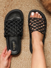 Negru - Simmi London Luna Woven Flat Sandals - Imaginea 1 din 4