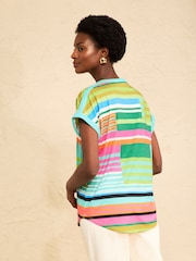 Love & Roses Green Spliced Stripe Notch Neck Jersey T-Shirt - Image 4 of 4