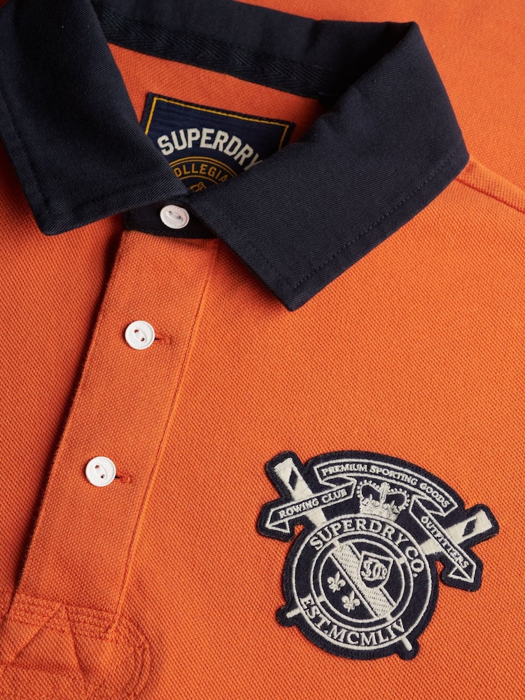 Superdry Orange Vintage Pique Rugby Polo Shirt - Image 7 of 7