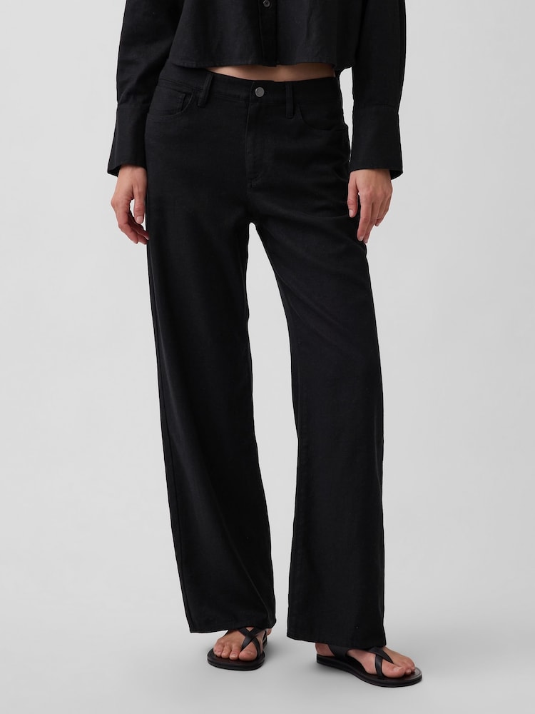 Gap Black Linen-Cotton Wide-Leg Trousers - Image 1 of 4 Gap Black Linen-Cotton Wide-Leg Trousers - Image 1 of 4