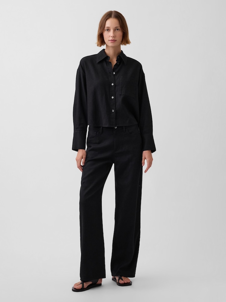 Gap Black Linen-Cotton Wide-Leg Trousers - Image 4 of 4 Gap Black Linen-Cotton Wide-Leg Trousers - Image 4 of 4