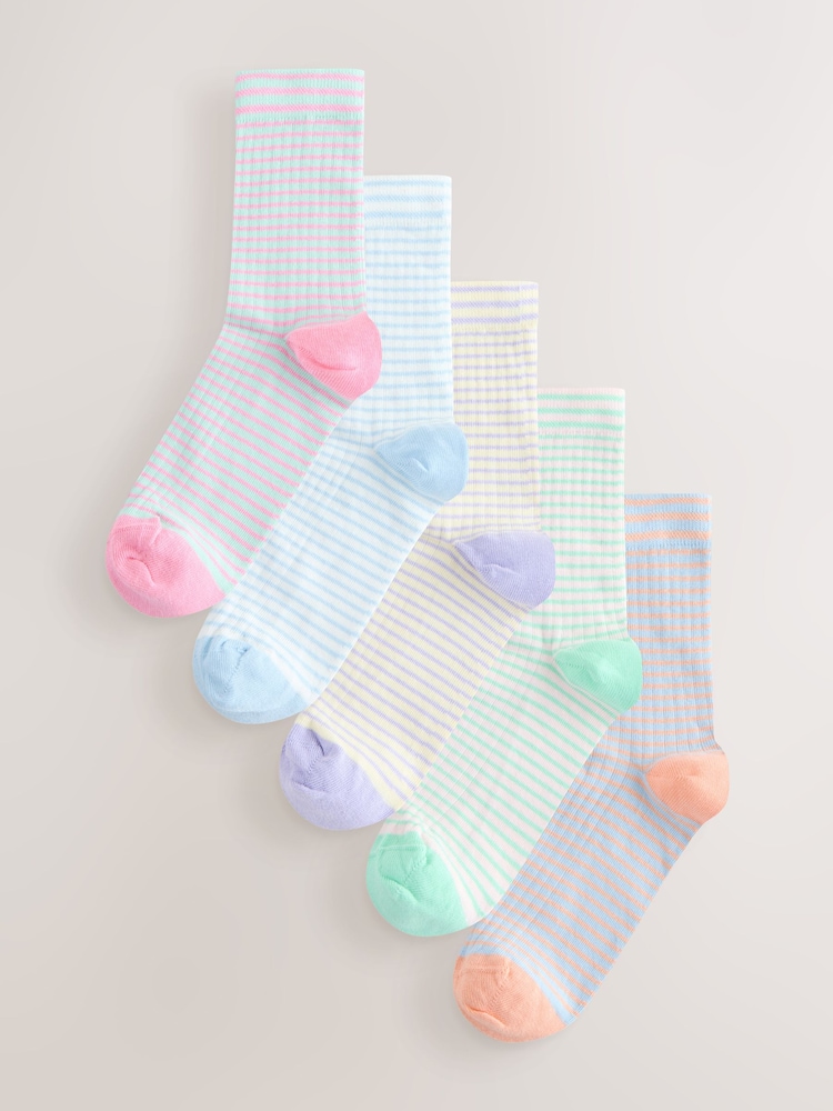 Pastel Stripe Ankle Socks 5 Pack - Image 1 of 8