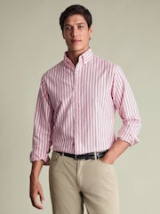 Charles Tyrwhitt Pink Stripe Button-Down Stretch Washed Oxford Shirt - Image 1 of 5