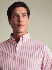Charles Tyrwhitt Pink Stripe Button-Down Stretch Washed Oxford Shirt - Image 2 of 5