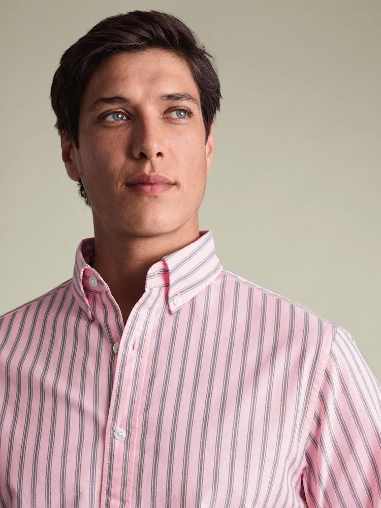 Charles Tyrwhitt Pink Stripe Button-Down Stretch Washed Oxford Shirt - Image 2 of 5 Charles Tyrwhitt Pink Stripe Button-Down Stretch Washed Oxford Shirt - Image 2 of 5