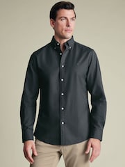 Charles Tyrwhitt Grey Plain Button-Down Stretch Washed Oxford Shirt - Image 1 of 6