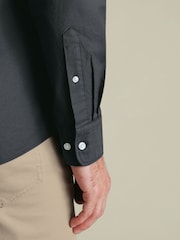 Charles Tyrwhitt Grey Plain Button-Down Stretch Washed Oxford Shirt - Image 4 of 6