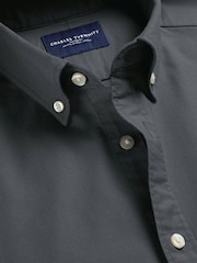 Charles Tyrwhitt Grey Plain Button-Down Stretch Washed Oxford Shirt - Image 5 of 6