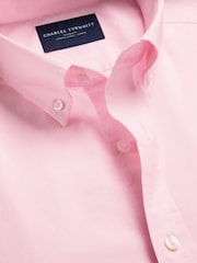 Charles Tyrwhitt Pink Stripe Stretch Washed Poplin Shirt - Image 4 of 5