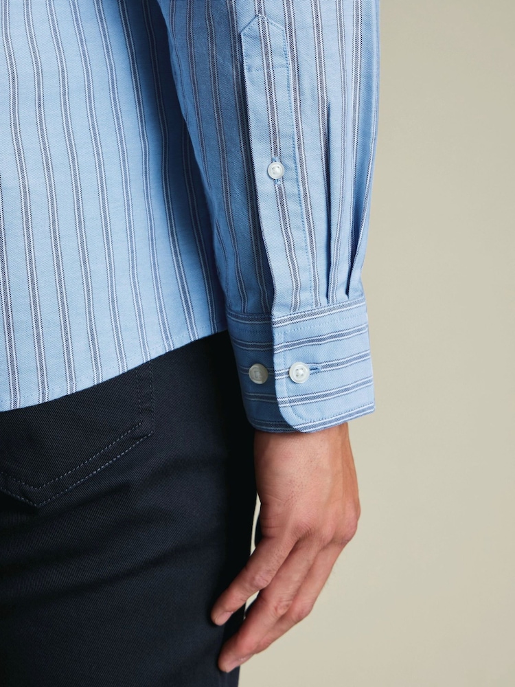 Charles Tyrwhitt Blue Stripe Button-Down Stretch Washed Oxford Shirt - Image 2 of 4