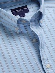 Charles Tyrwhitt Blue Stripe Button-Down Stretch Washed Oxford Shirt - Image 4 of 4