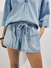 River Island Blue Elasticated Drawstring Flippy Denim Shorts - Image 3 of 4