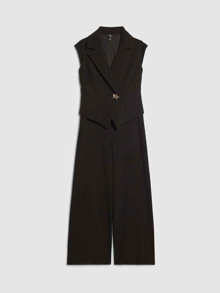 River Island Black Petite Cap Sleeve Wide Leg Jumpsuit - Image 1 of 1 River Island Black Petite Cap Sleeve Wide Leg Jumpsuit - Image 1 of 1