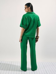 River Island Green Elasticated Linen Blend Tapered Leg Trousers - Image 2 of 4