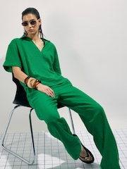 River Island Green Elasticated Linen Blend Tapered Leg Trousers - Image 3 of 4