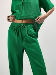 River Island Green Elasticated Linen Blend Tapered Leg Trousers - Image 4 of 4