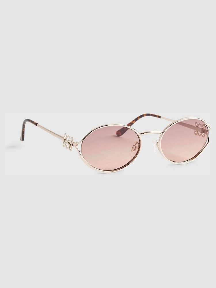 River Island Gold Oval Tinted Slim Sunglasses - Image 1 of 4