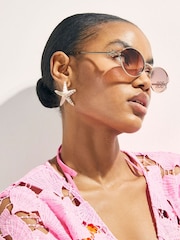 River Island Gold Oval Tinted Slim Sunglasses - Image 4 of 4