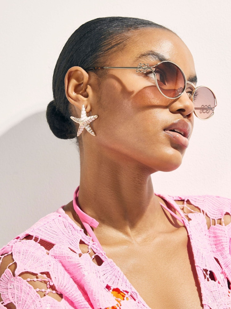 River Island Gold Oval Tinted Slim Sunglasses - Image 4 of 4