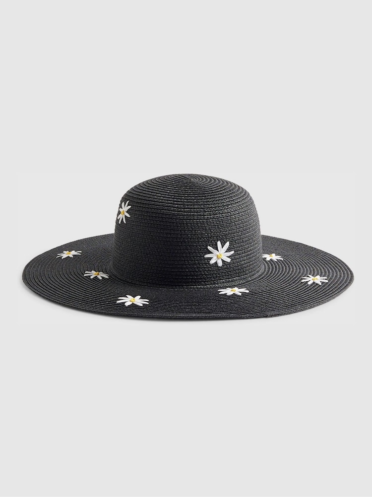 River Island Black Daisy Print Floppy Hat - Image 1 of 4