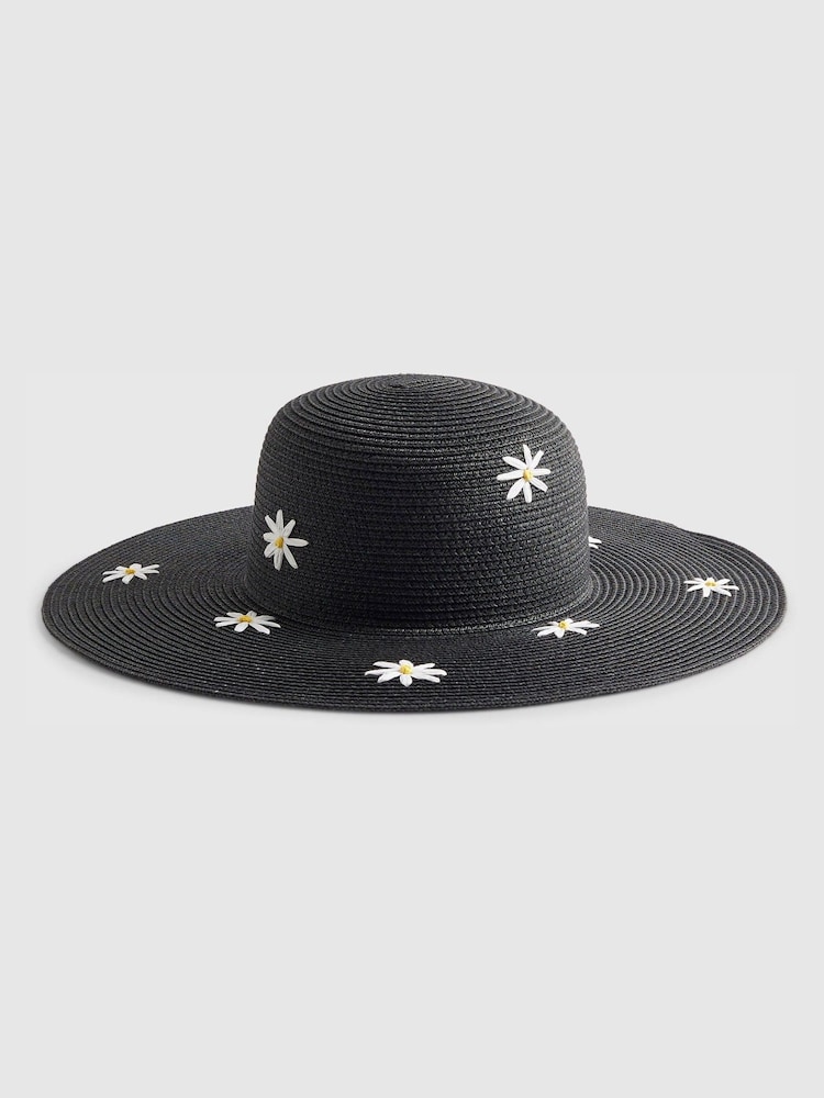 River Island Black Daisy Print Floppy Hat - Image 2 of 4