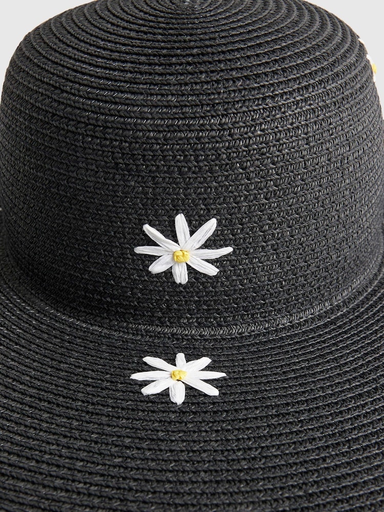 River Island Black Daisy Print Floppy Hat - Image 4 of 4
