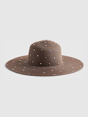 River Island Brown Embellished Oversized Floppy Hat - Image 1 of 3