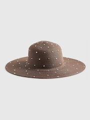 River Island Brown Embellished Oversized Floppy Hat - Image 2 of 3
