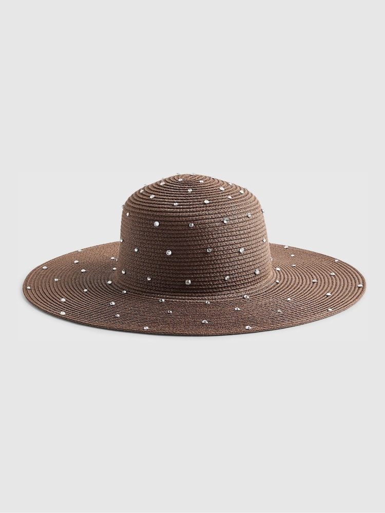 River Island Brown Embellished Oversized Floppy Hat - Image 2 of 3