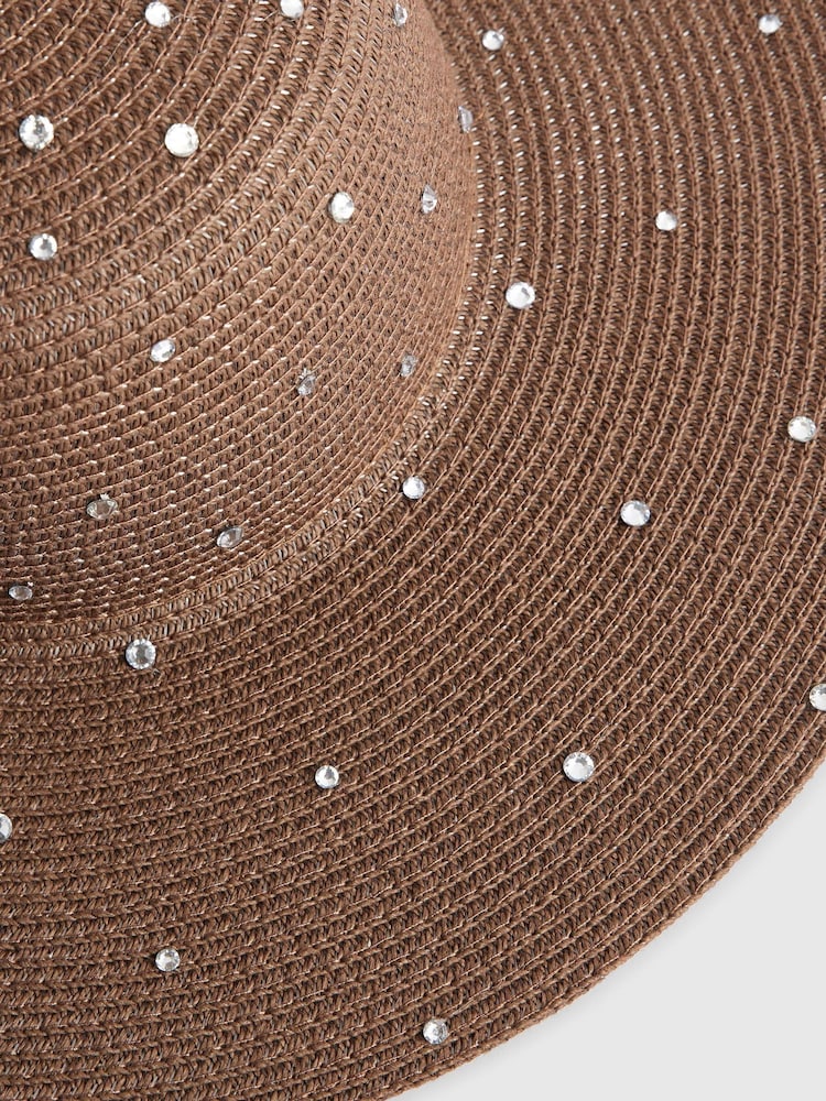 River Island Brown Embellished Oversized Floppy Hat - Image 3 of 3