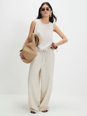 River Island Natural Petite Linen Blend Wide Leg Trousers - Image 1 of 4