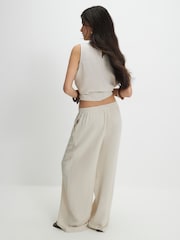 River Island Natural Petite Linen Blend Wide Leg Trousers - Image 3 of 4