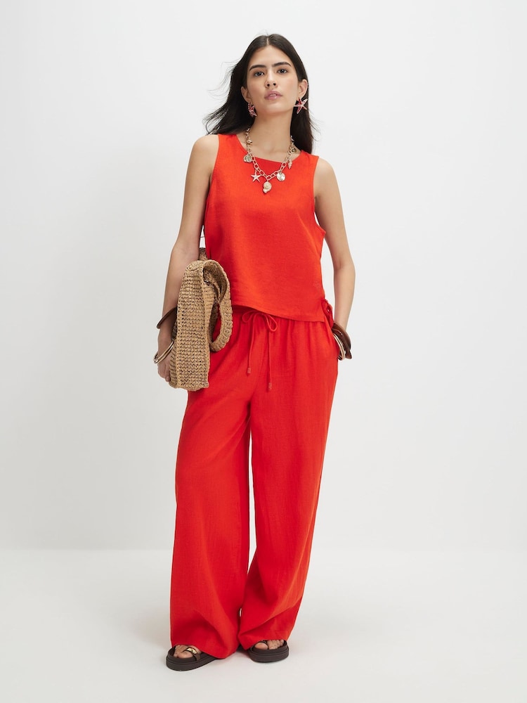 River Island Red Petite Linen Blend Wide Leg Trousers - Image 1 of 4