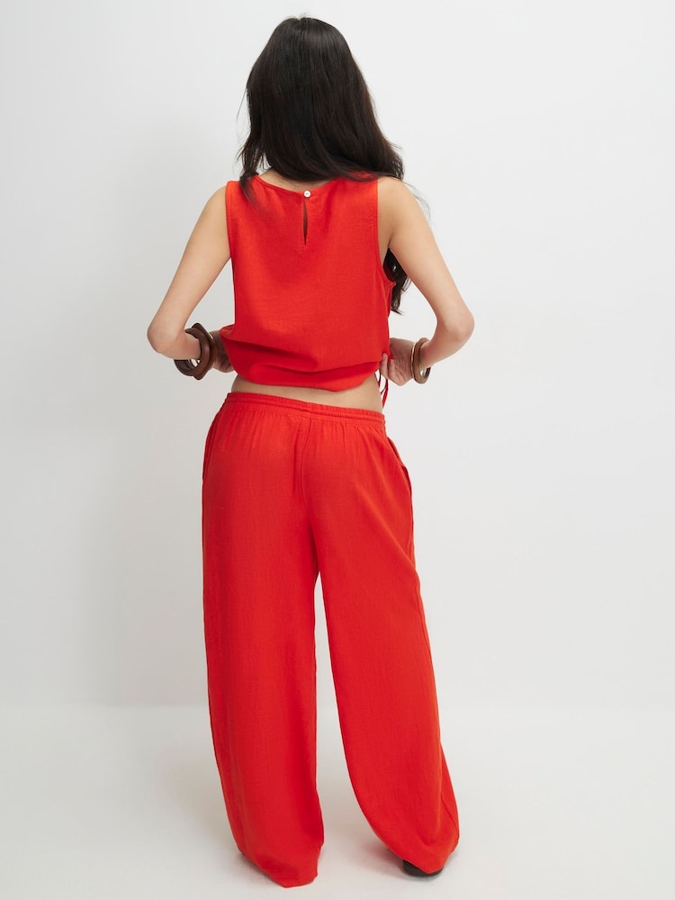 River Island Red Petite Linen Blend Wide Leg Trousers - Image 2 of 4
