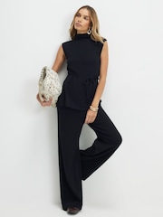 River Island Black Sleeveless High Neck Textured Tie Top - Image 3 of 4