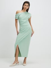 グリーン - River Island ノースリーブ ドレープ アシンメトリー ミディワンピース - 画像 1 / 4
