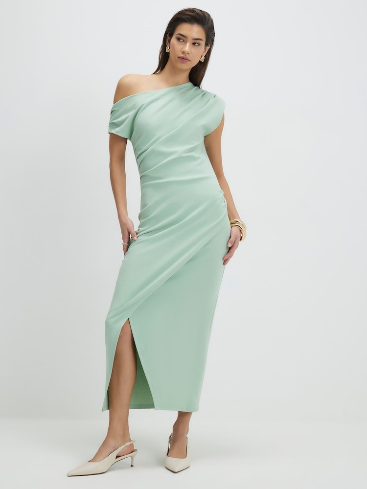 グリーン - River Island ノースリーブ ドレープ アシンメトリー ミディワンピース - 画像 1 / 4