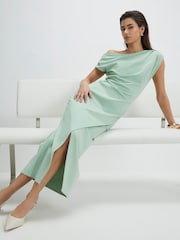 グリーン - River Island ノースリーブ ドレープ アシンメトリー ミディワンピース - 画像 2 / 4