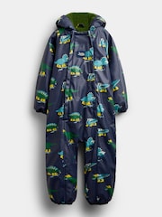 JoJo Maman Bébé Navy Dinosaur Waterproof Fleece Lined All-In-One Puddlesuit - Image 1 of 5
