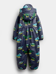 JoJo Maman Bébé Navy Dinosaur Waterproof Fleece Lined All-In-One Puddlesuit - Image 2 of 5